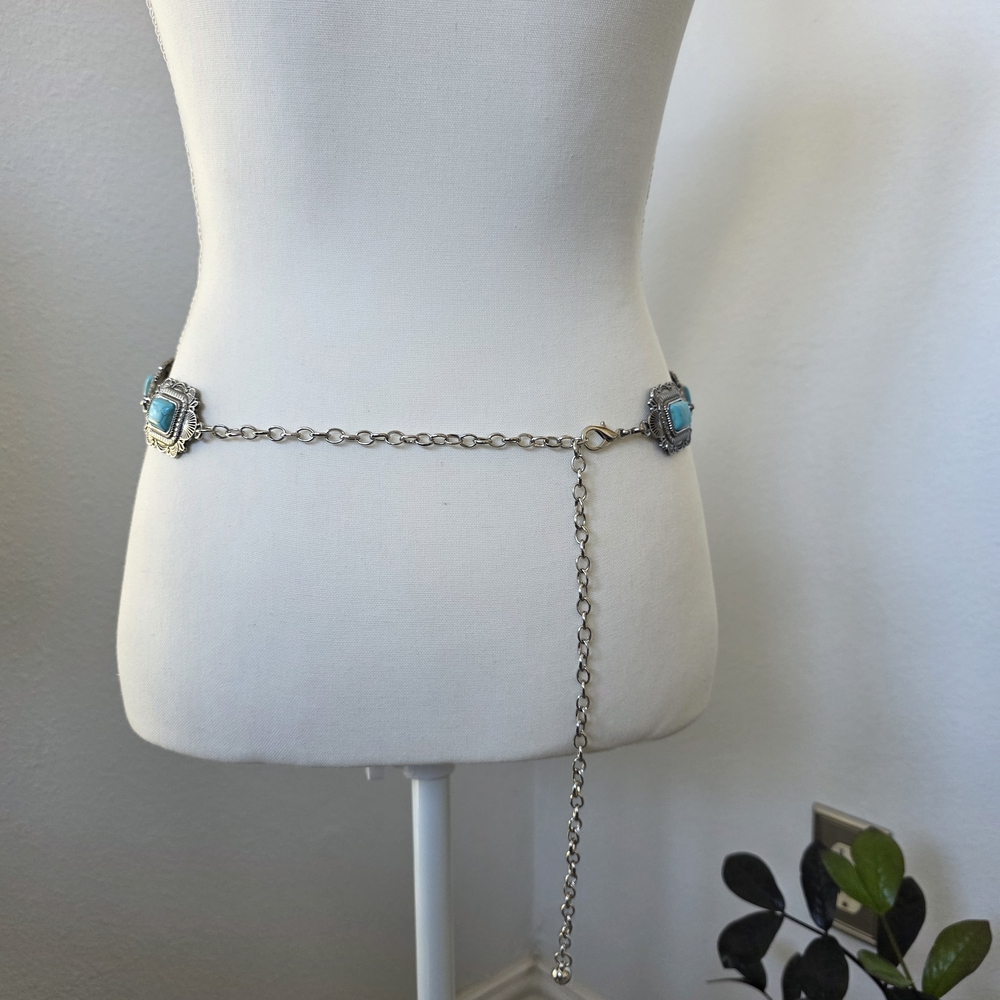 Faux Turquoise and Silver Belt - Picture 3 of 9